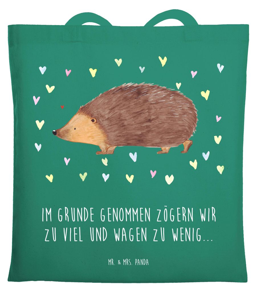 Mr. & Mrs. Panda Einkaufstasche Igel Herzen - Mint - Geschenk, Jutetasche, Leben, Vertrauen, Herz, Tasche, Shopping, Liebe, Uni, Lustige Sprüche, ...