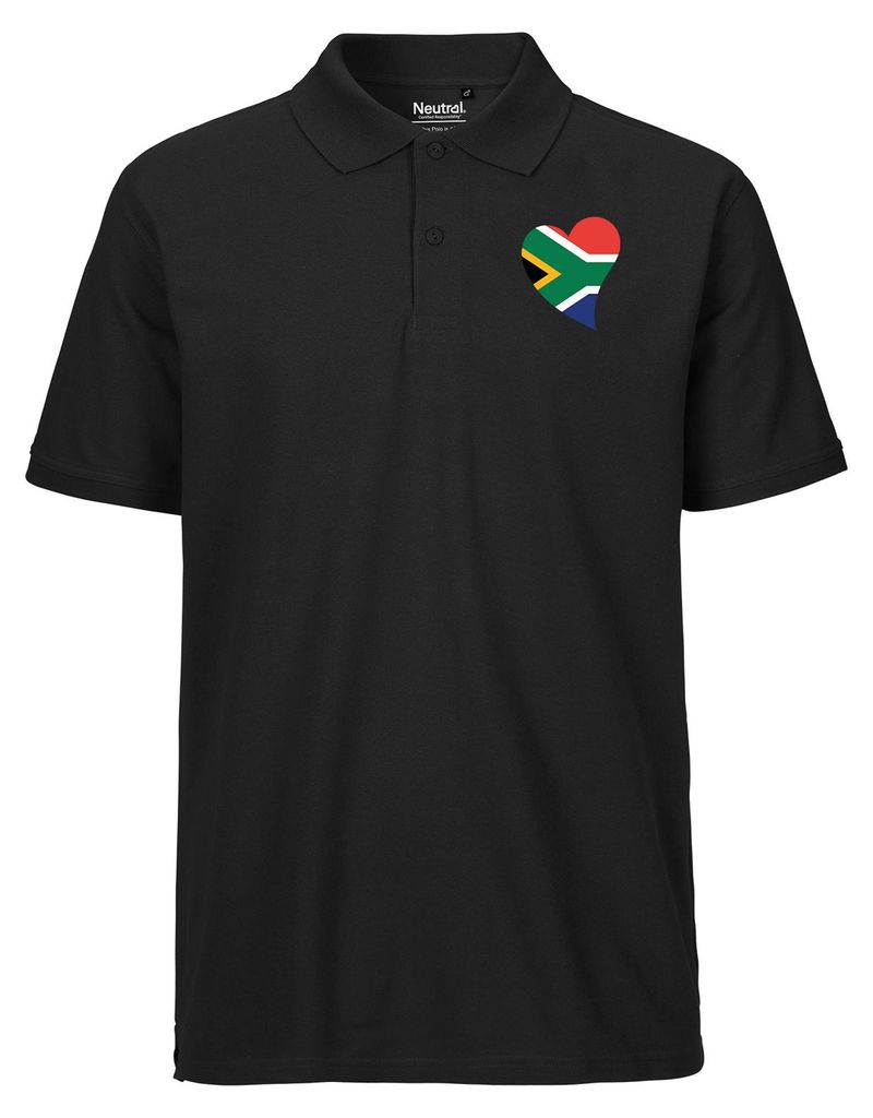 Huuraa Herren Polo Shirt Südafrika Flagge Herz XL Black Bio Baumwolle Fairtrade Poloshirt Geschenkidee