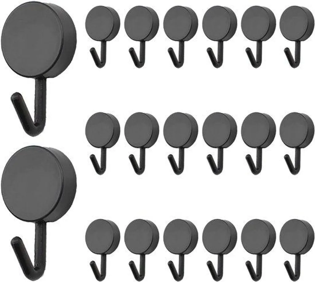 Lot de 20 crochets muraux en plastique noir pour clés et petits objets