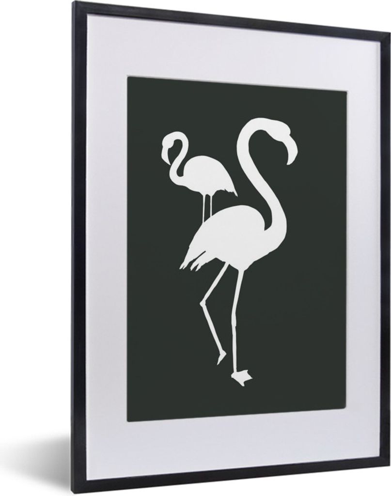 MuchoWow MuchoWow Gerahmtes Poster Illustration - Flamingo - Weiß 30x40 cm - Poster mit zchwarzem Bilderrahmen - Wandposter Schlafzimmer
