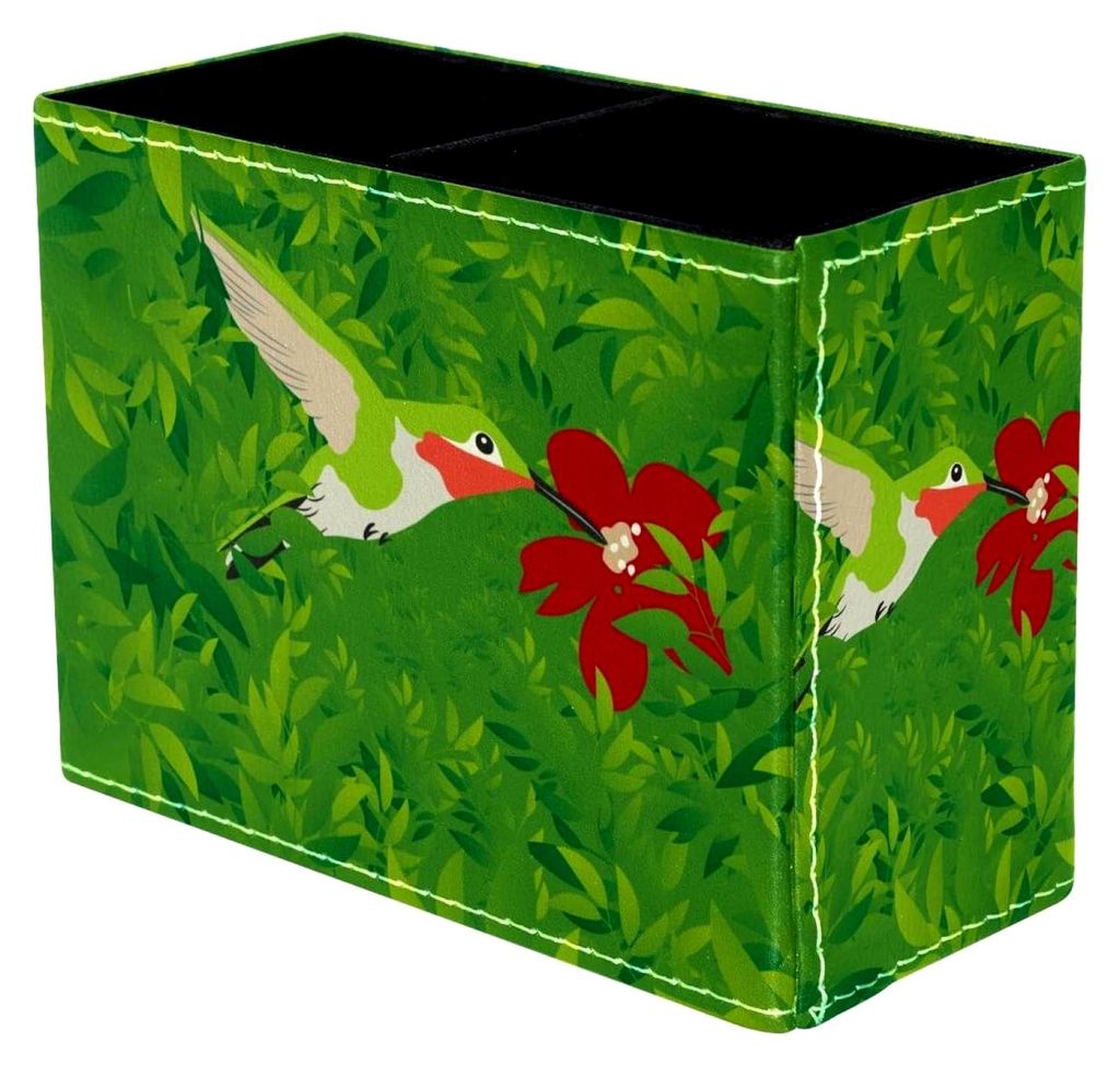 Kolibri, rote Blume, grüne Blätter, Stifthalter für den Schreibtisch, 2 Fächer, Stiftehalter, Make-up-Pinsel, Aufbewahrung, Schreibtischbedarf,...