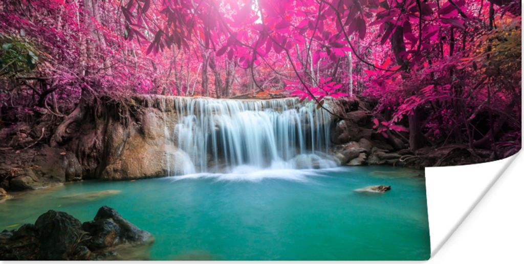 MuchoWow Poster Wasserfall - Baum - Rosa - Natur 160x80 cm - Foto Poster