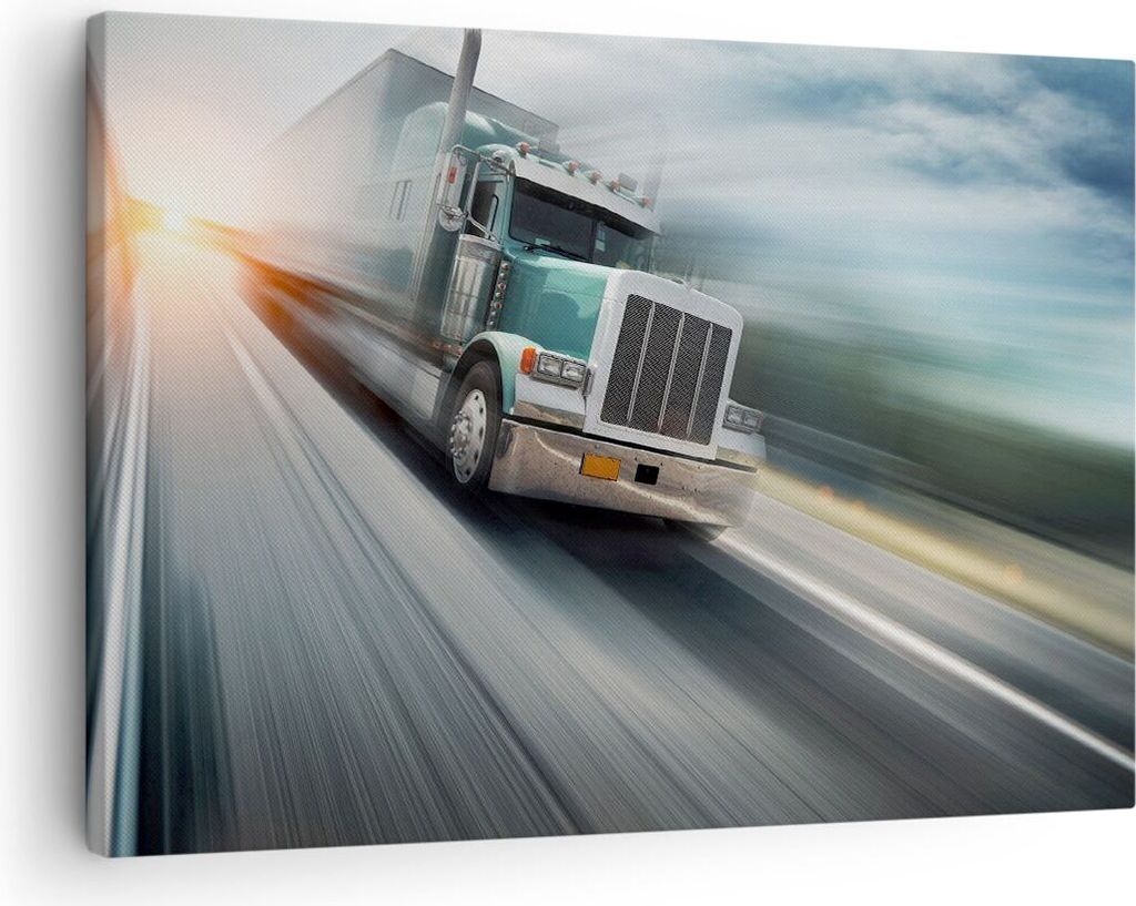 Bild auf Leinwand - Leinwandbild - LKW Straße schnell - 70x50cm - Wand Bild - Wanddeko - Wandbilder - Leinwanddruck - Bilder - Kunstdruck - Wandde...