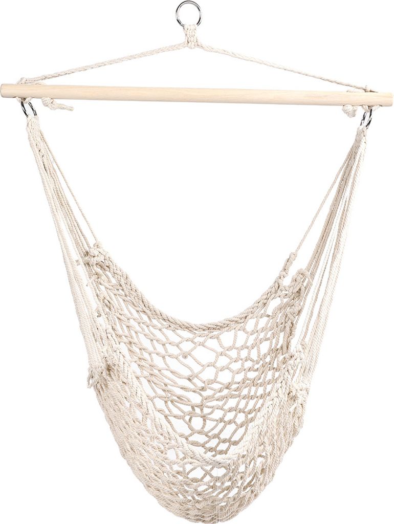Outdoor Hängesitz weiß, Baumwollnetz-Schaukel für Camping & Garten, max. 160kg