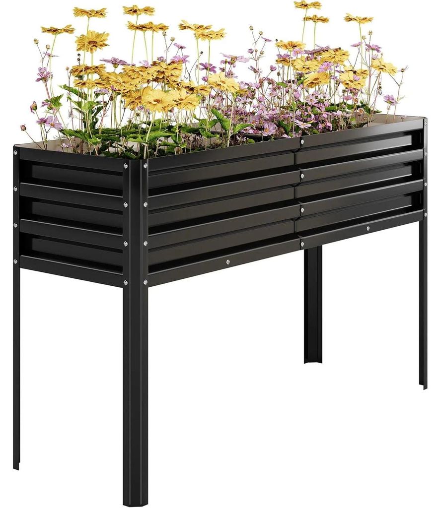 Hochbeet mit Beinen - Erhöhter Pflanzkasten - 127x43x81 cm - Für Gemüse, Blumen, Kräuter - Für Außenbereich, Garten/Terrasse - Schwarz