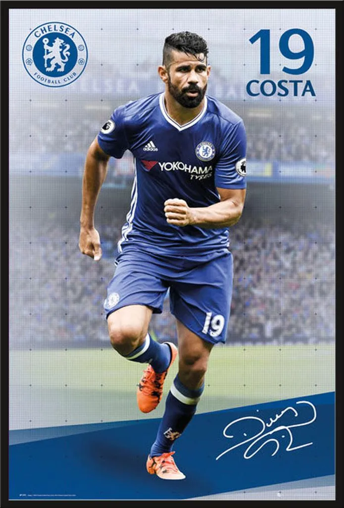 Poster Chelsea Diego Costa 16/17 sous Cadre Amovible Plastique et Acrylique