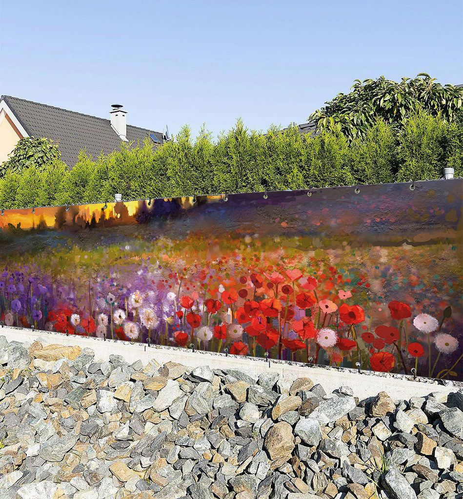 Zaunbanner Sonnenaufgang Blumenfeld Sichtschutz Garten Zaun