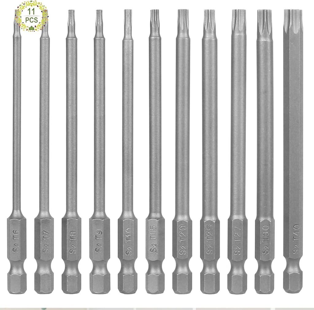 11PCS Torx Schraubendreher Bits - Hex Schaft Torx Bit Set - Lange Magnetische Hexago Schraubendreher 100mm T6-T40 S2 Stahl für Produktionswerkstatt