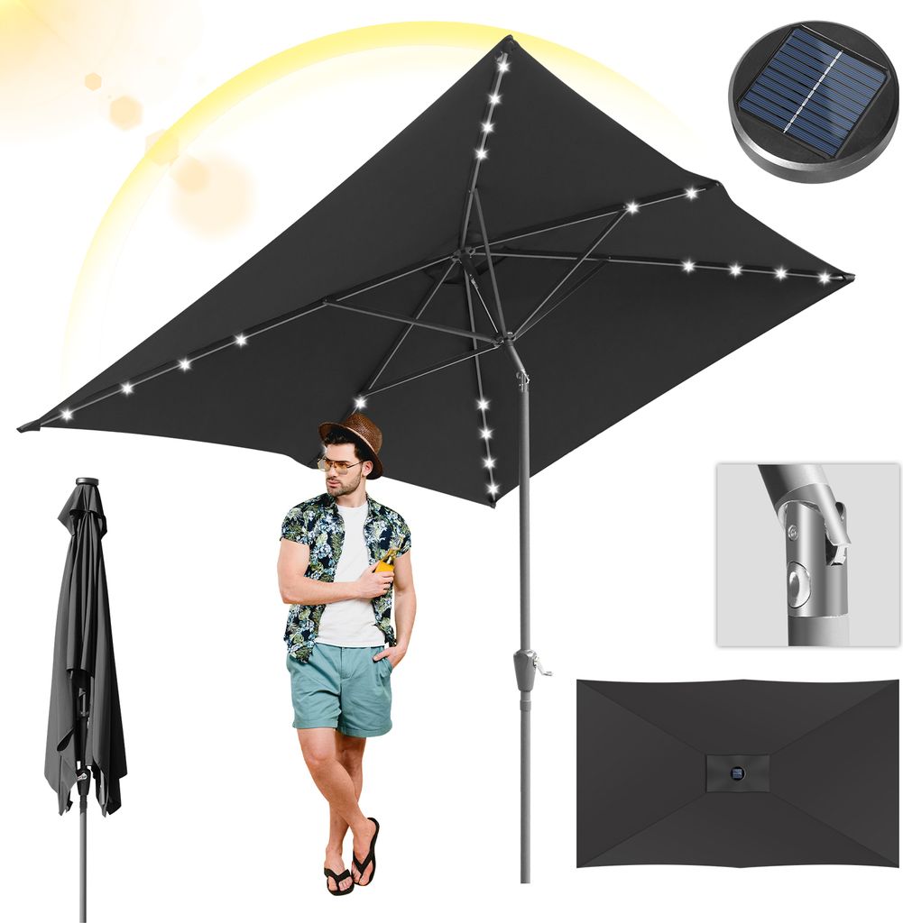 Izrielar LED Sonnenschirm 2 × 3 m – Großer Terrassenschirm mit UV-Schutz, grau