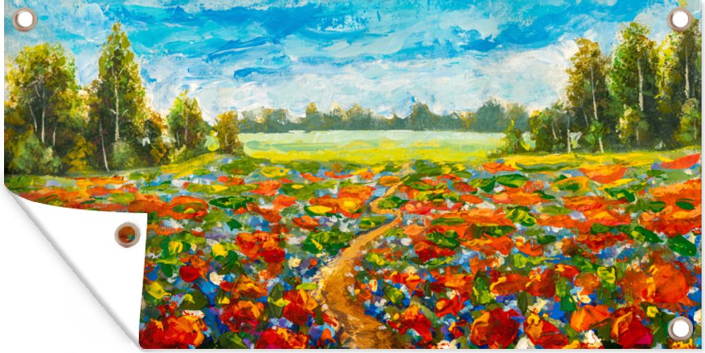 MuchoWow 80x40 cm Outdoor-Poster Gartendeko Sichtschutz Garten Poster für den Garten Malerei - Ölfarbe - Blumen - Natur