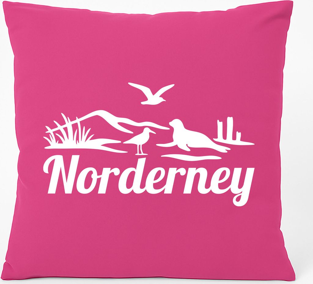 Huuraa Kissen Norderney Strandmotiv 40x40cm mit Füllung Fuchsia Baumwolle Dekokissen Geschenkidee