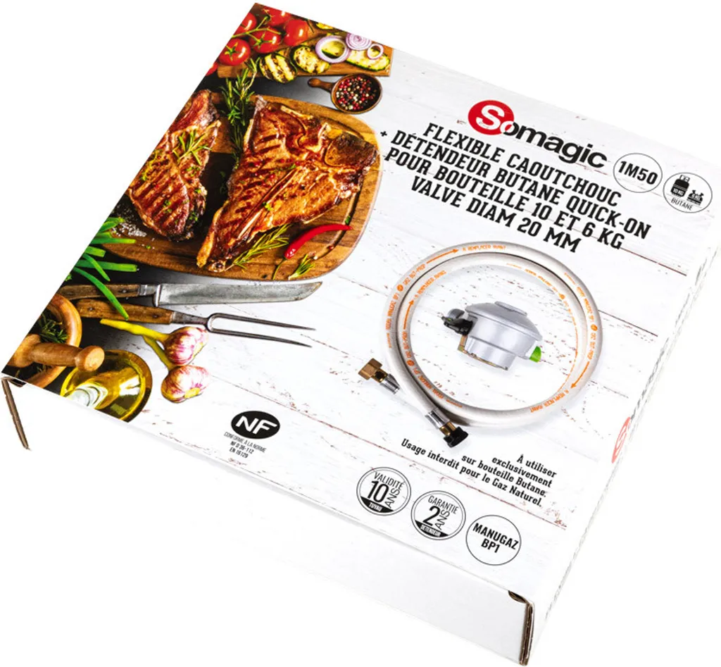 Kit butane pour bouteille de gaz à clipser avec flexible sécurité NF