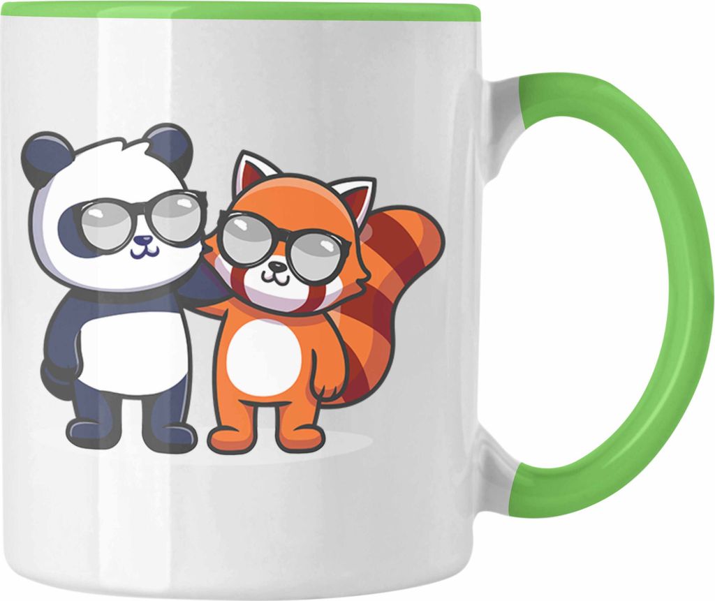 Trendation - Freunde Roter Panda Tasse Musik Kinder Geschenkidee für Jungs Mädchen Lustige Grafik (Grün)