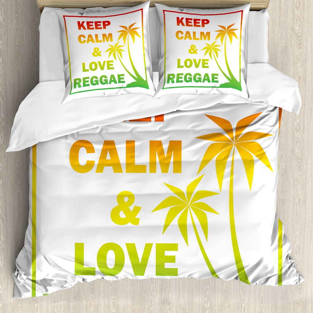 ABAKUHAUS Rasta Bettbezug, Halten Sie Ruhe Wörter Reggae, Milbensicher Allergiker geeignet mit Kissenbezügen, 200 cm x 200 cm - 80 x 80 cm, Pale ...