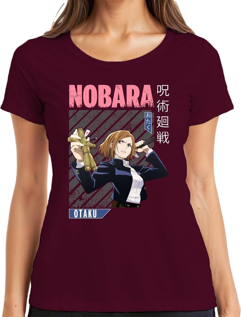 Nobara Kugisaki Jujutsu Kaisen Anime Nagelpuppe Hammer Otaku Damen T-Shirt, Burgundy, 3XL