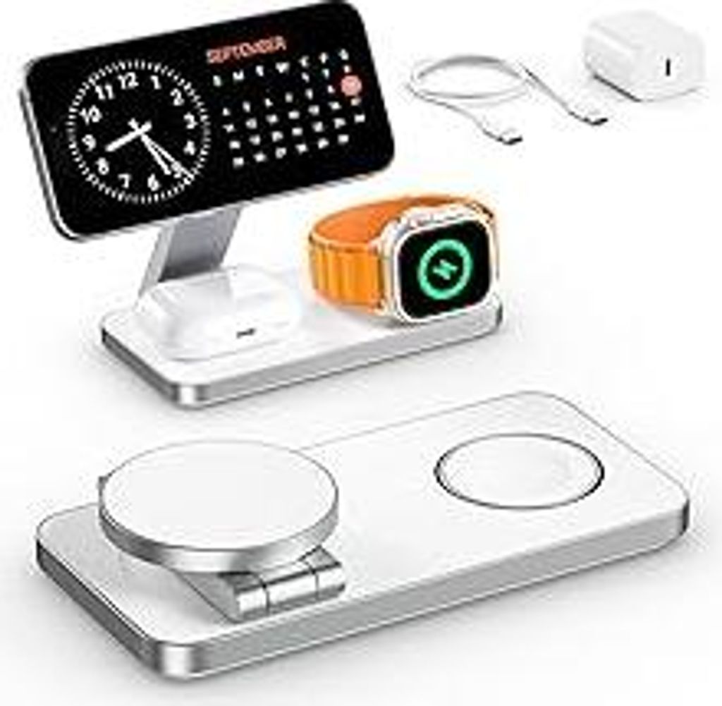 Induktive Ladestation Kompatibel mit Magsafe Ladegerät,QTlier 3 in 1 iPhone Ladestation für 17/16/15/14/13/12 Serie,20W Wireless Charger für App...