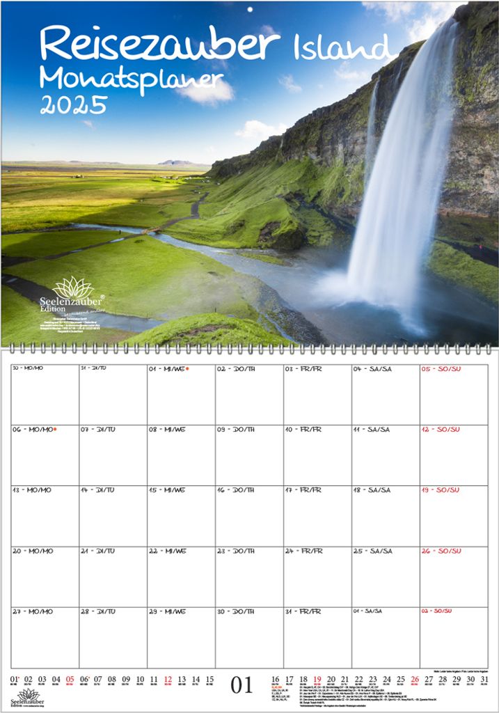 Reisezauber Island Planer DIN A2 Kalender für 2025 Reykjavík Stadt Reise Land Urlaub- Seelenzauber