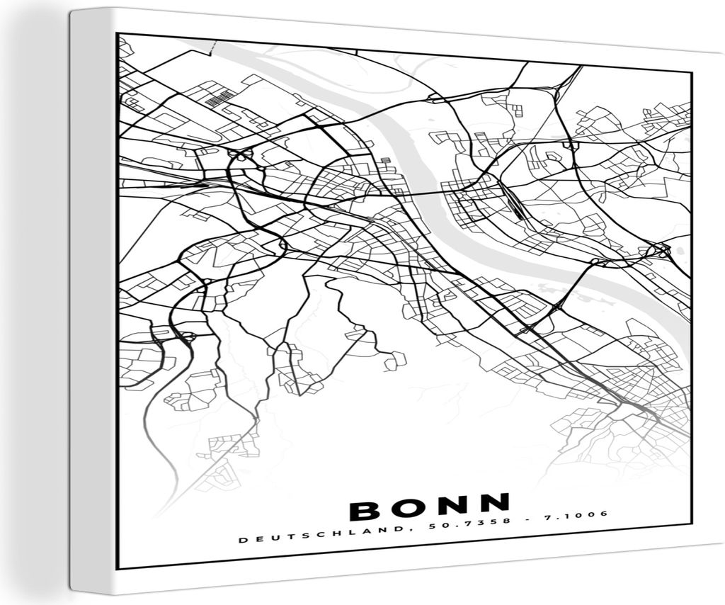 OneMillionCanvasses - Leinwandbilder - 150x100 cm, Bonn - Karte - Stadtplan, Wandbilder Kunstdruck Wanddekoration - Foto auf Leinwand - Gemälde ...