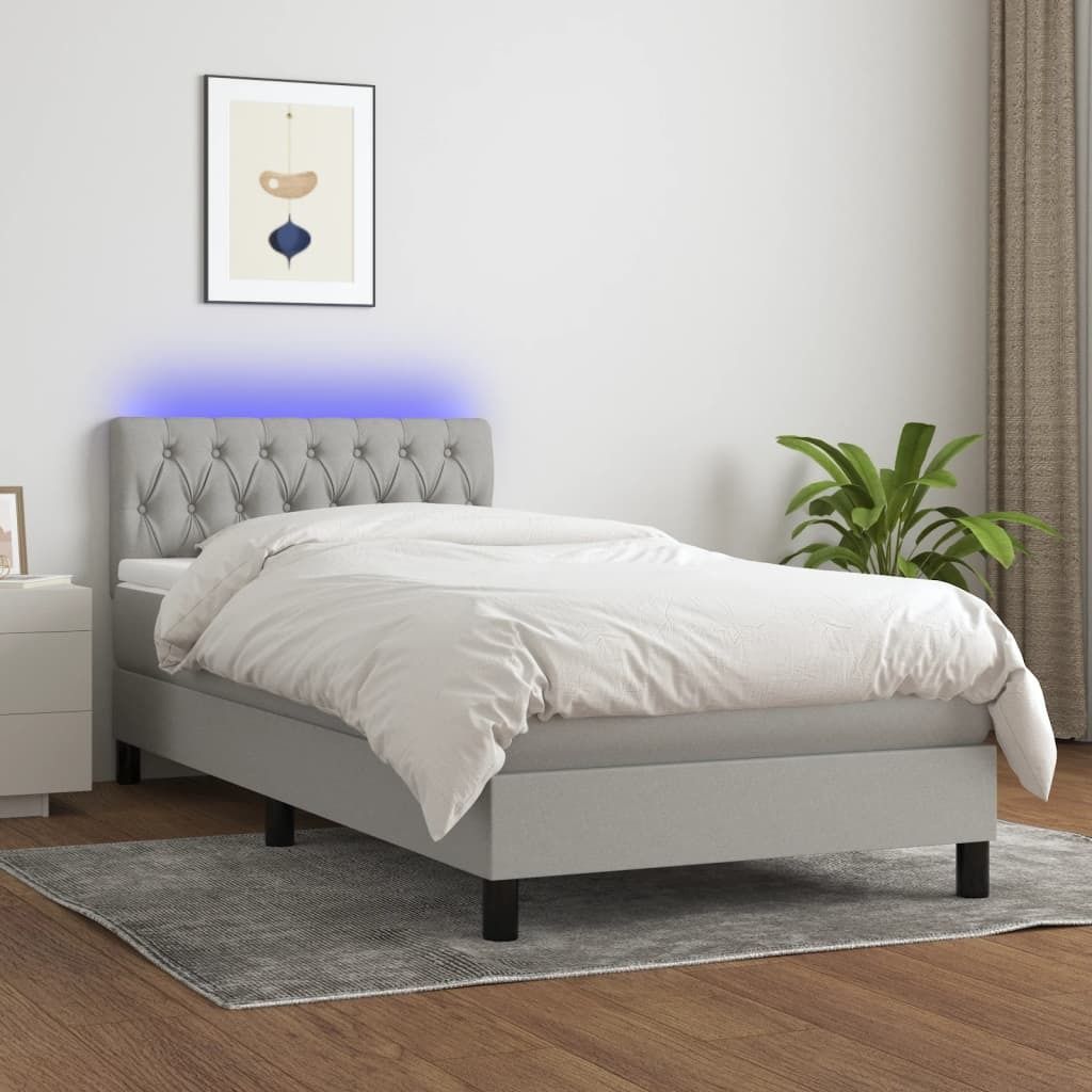 Ankonbej Boxspringbett mit Matratze & LED Hellgrau 90x190 cm Stoff