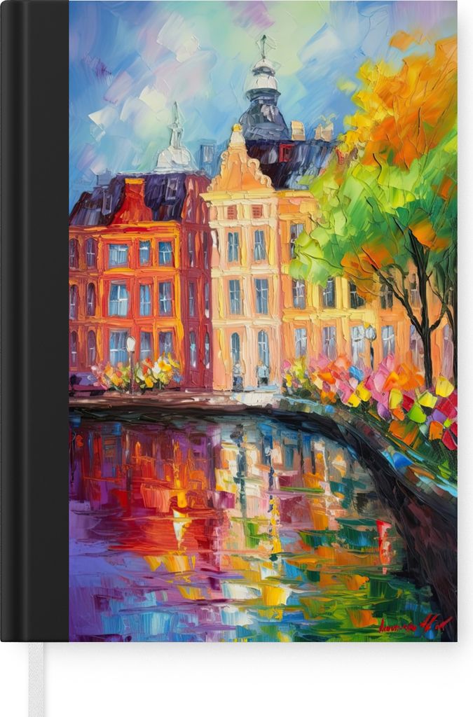 MuchoWow Notizbuch Tagebuch Haushaltsbuch Notebook A5 Ölgemälde - Amsterdam - Kunst - Farbenfroh - Notizblock - Notizheft - Notebook - Schreibb...