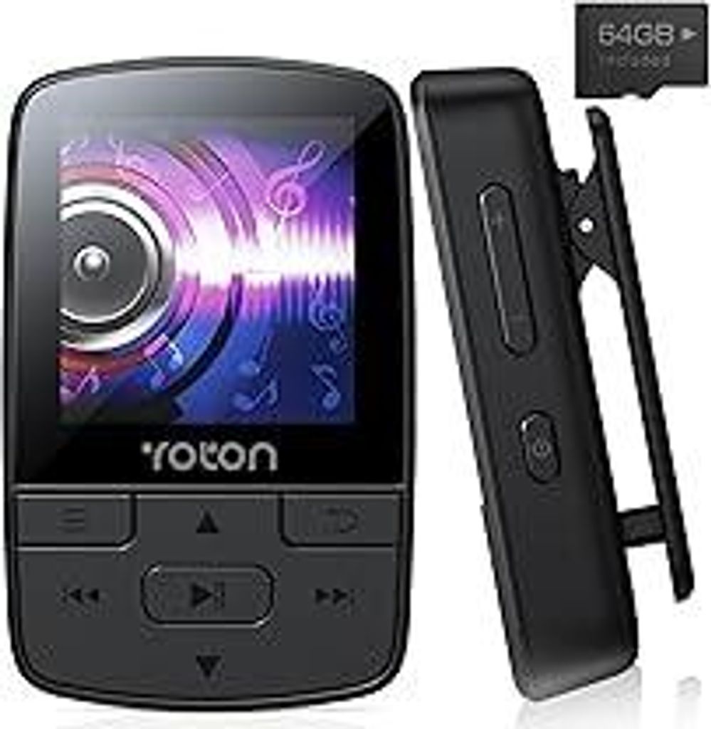 YOTON MP3-Player mit Bluetooth 5.2, 64 GB Speicher, FM-Radio, Sprachaufnahme, unabhängiger Lautstärkeregler, inkl. Kopfhörer, erweiterbar auf bi...