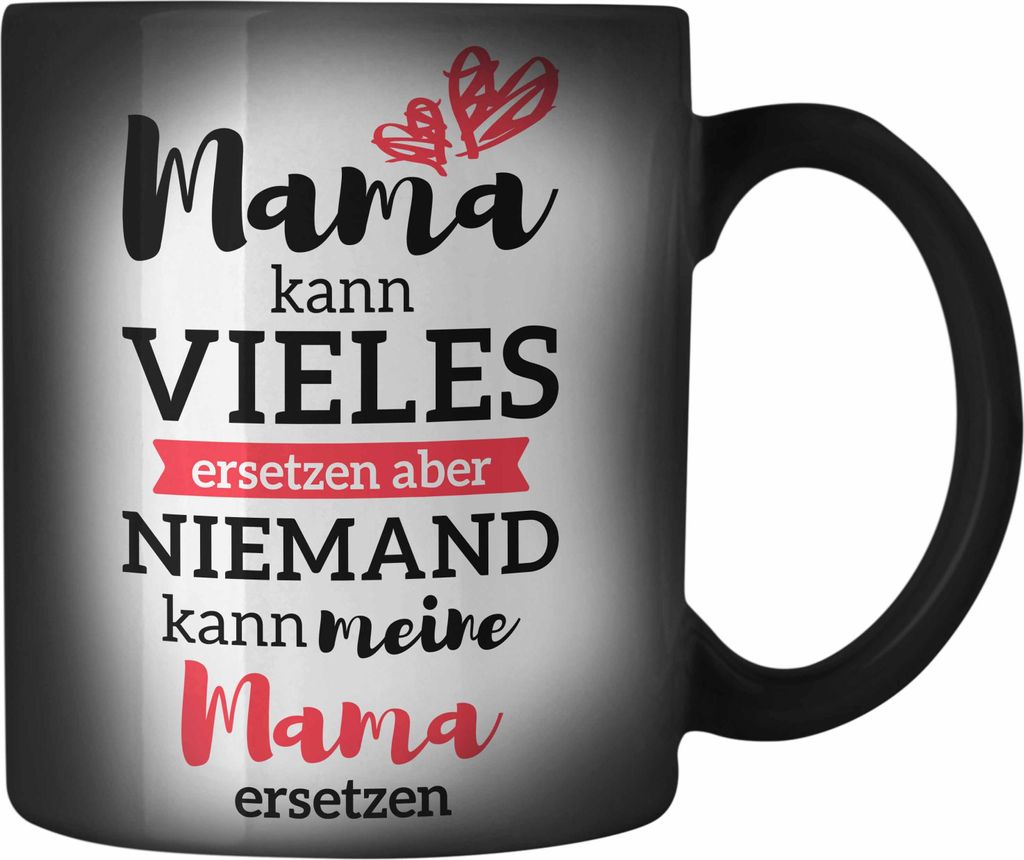 Trendation - Mama Farbwechsel Zauber-Tasse mit Spruch Geschenk Muttertag von Tochter Sohn Mutter Karabiner Farbwechsel Zauber-Tasse Edelstahl (Schw...