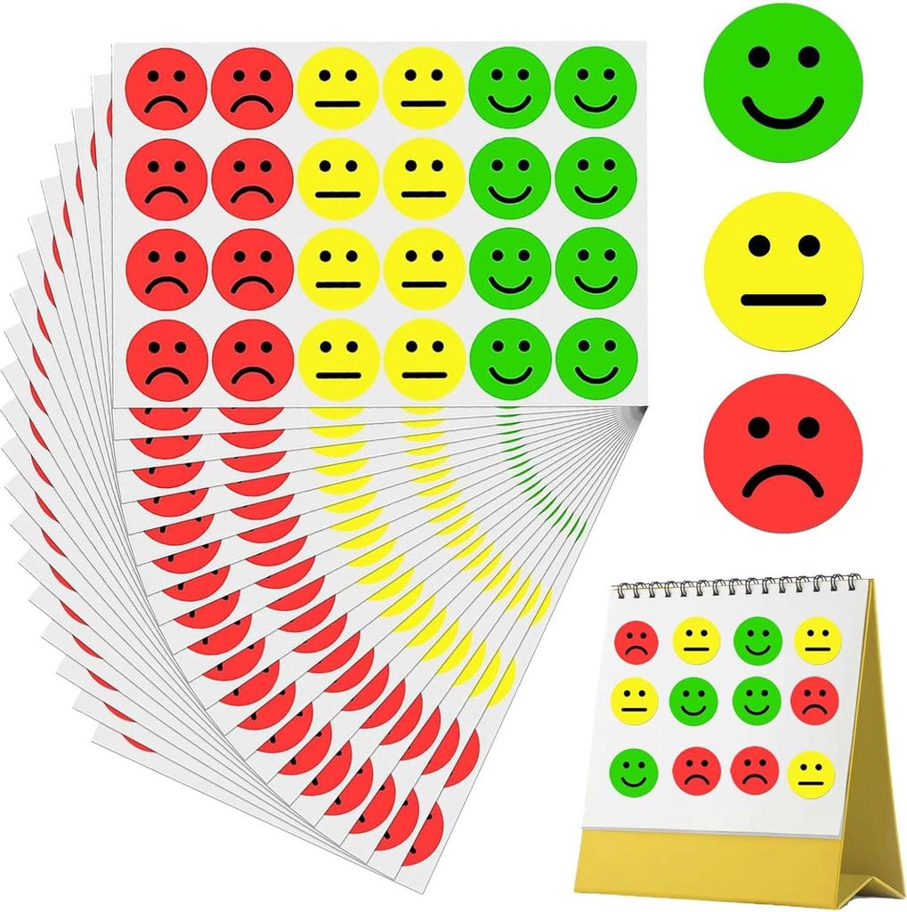 1200 Stück Smiley Aufkleber - 2,5 cm - Belohnungsaufkleber - Emotionsaufkleber - Bewertungsaufkleber für Moderationskarten - Moderationskoffer - ...