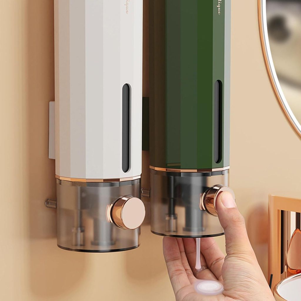 Seifenspender Wandmontage 2er-Pack - 450 ml Kapazität, ohne Bohren - Manueller Spender für Seife, Desinfektionsmittel, Duschgel, Shampoo, Handsei...