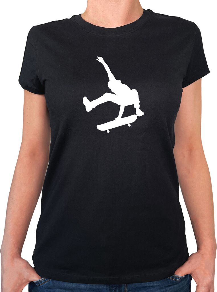 Huuraa Damen T-Shirt Skateboarden Silhouette M Black Bio Baumwolle Fairtrade Damenshirt Geschenkidee