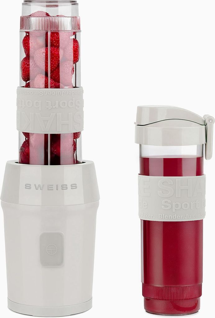 Mini-Mixer, Tragbarer Smoothie-Mixer MOOV8, 2 Trinkflaschen à 570 ml mit Reiseverschluss, 4 Edelstahlklingen, 300 W, Spülmaschinengeeignet, Beige