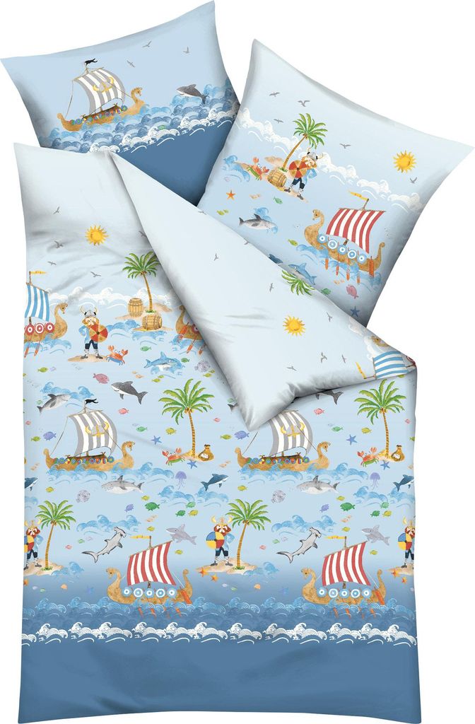 Kaeppel Kinder-Bettwäsche Wikinger" blau 1x 135x200 cm + 1x 80x80 cm"