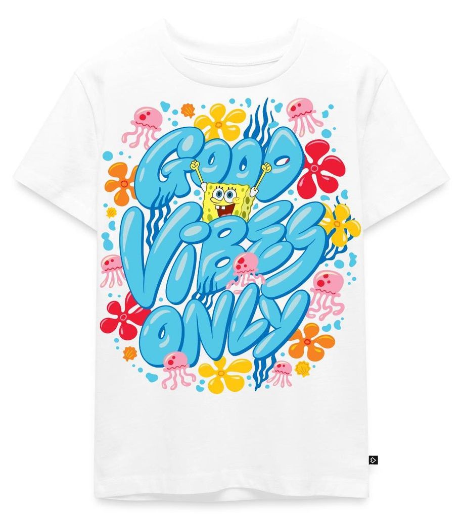 Spreadshirt Spongebob Schwammkopf Good Vibes Only Kinder Premium T-Shirt, 98/104 (2 Jahre), Weiß