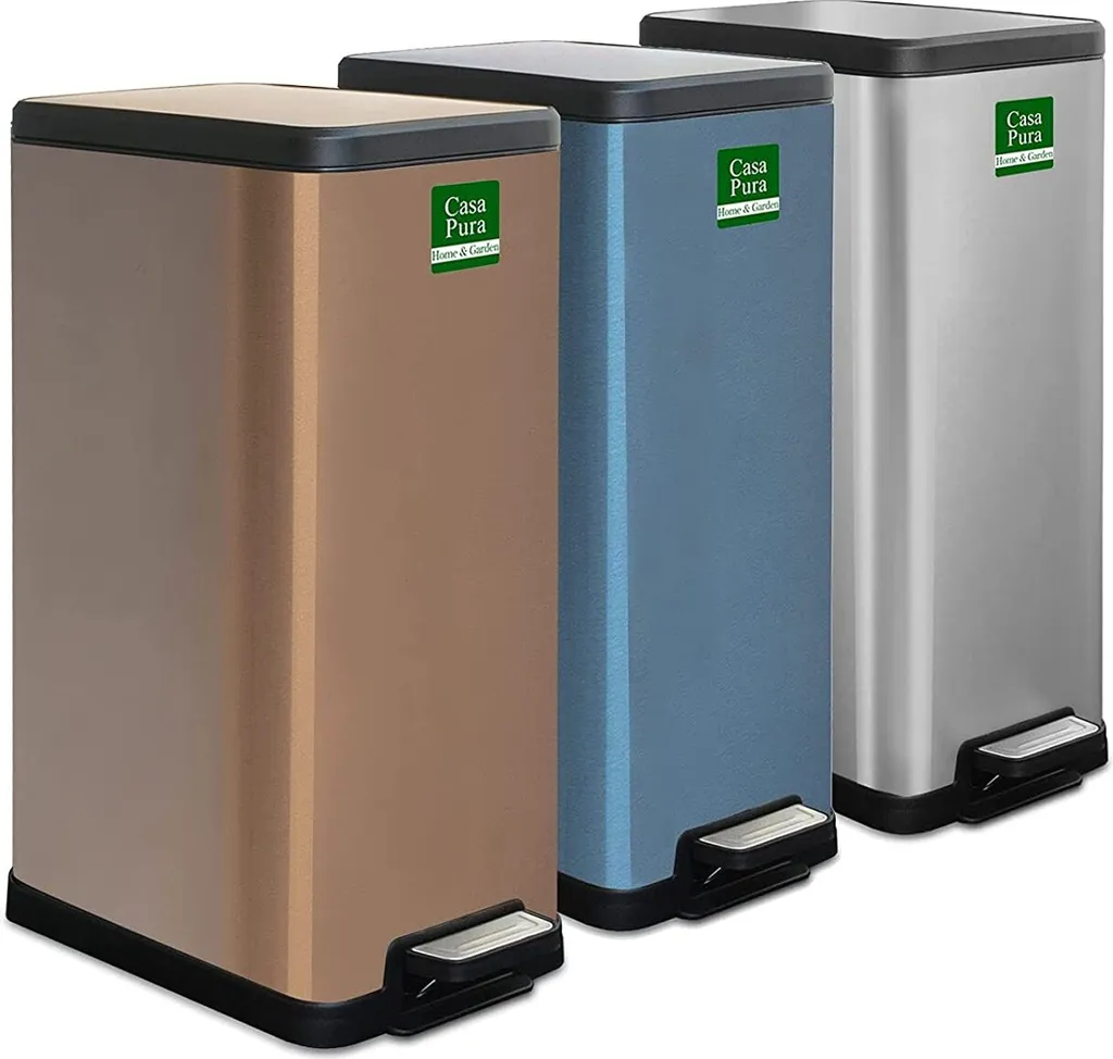Poubelle de salle de bain 15L Zack bleu métallisé ronde et robuste