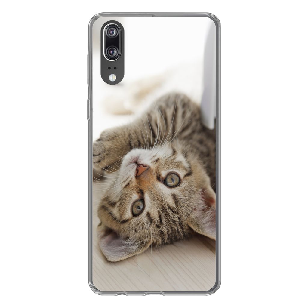 MuchoWow Handyhülle Schutzhülle Hülle für Huawei P20 Kätzchen - Sonne - Braun - Mädchen - Kinder - Jungen - Kind Silikon Softcase Handy Hü...