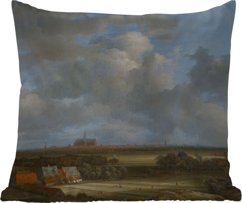 MuchoWow Outdoor Kissen - Ansicht von Haarlem mit Tribüne - Gemälde von Jacob van Ruisdael - 40x40 cm - Wetterfest - Lounge Kissen - Kopfkissen...
