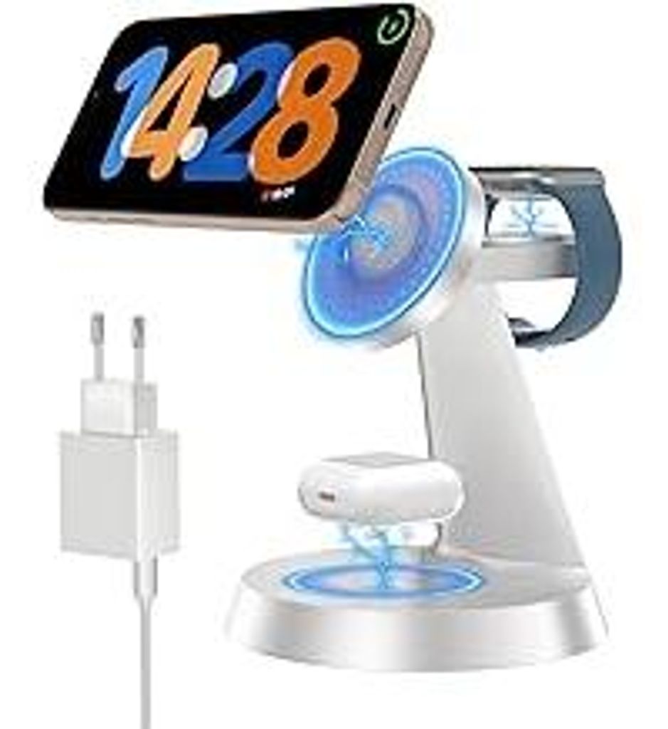 3 in 1 Induktive Ladestation für Magnetische, Kabellose Ladegerät Tragbare, Schnelle Wireless Charger Stand für iPhone 16/15/14/13/12, AirPods P...