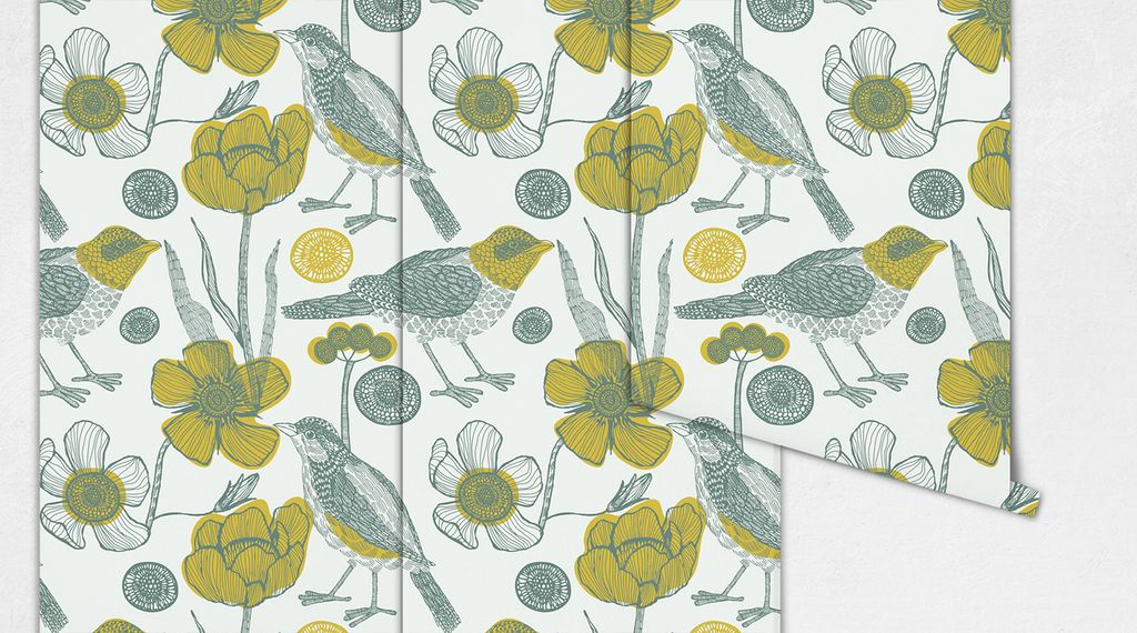 Coloray Fototapete 104x70 cm Latextapete Magicstick - GardenBirds floral fairytale pastel