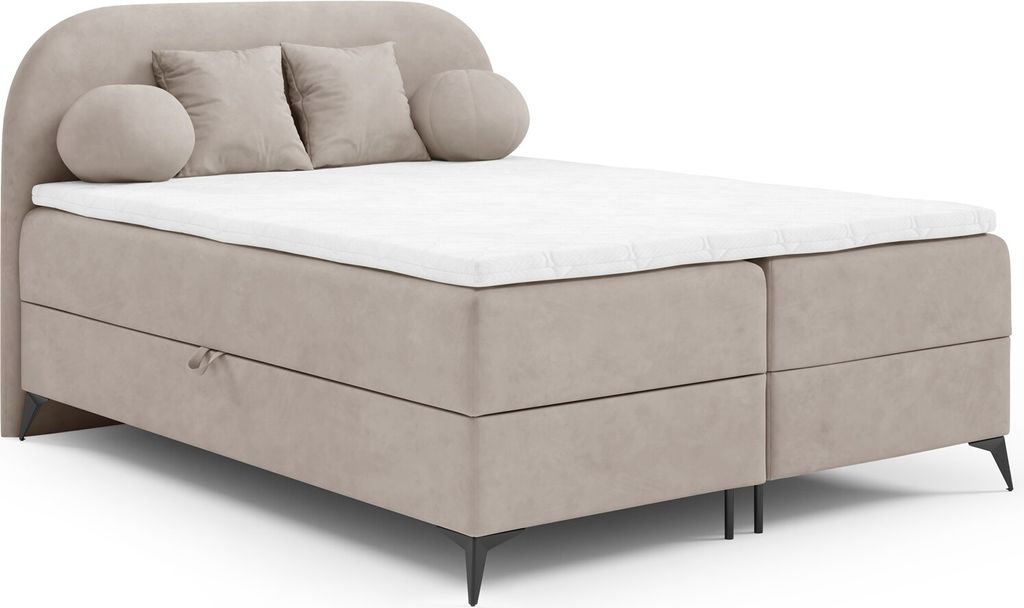 Boxspringbett Schlafzimmerbett GORGIA 160x200cm Stoff Jasmin Hellbeige