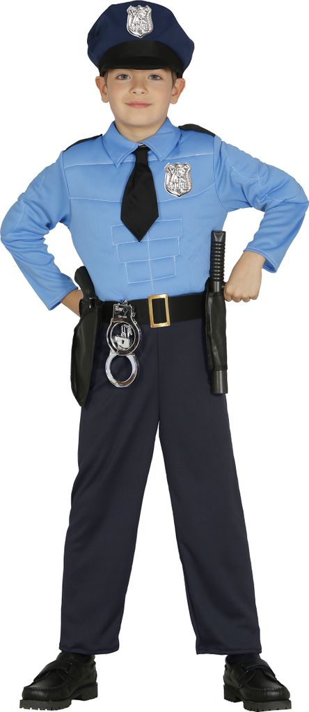 A child wearing a police officer costume.