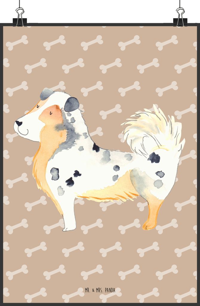 Mr. & Mrs. Panda Bild Hund Australien Shepherd DIN A2 - Hundeglück - Geschenk, Spruch, Posterdruck, drucke, wanddeko, Sprüche, Plakat, Familienhu...