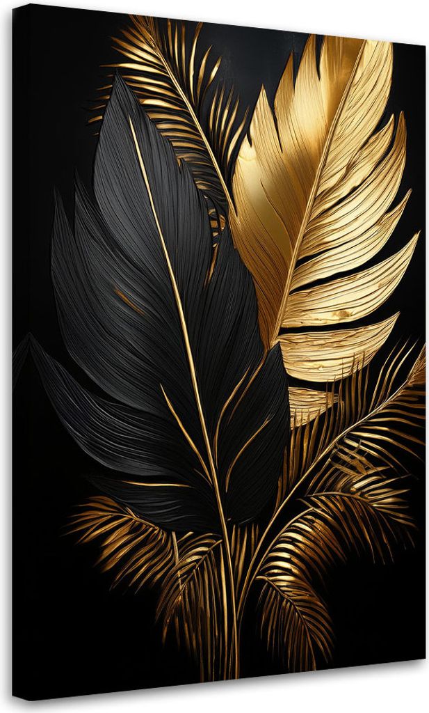 Leinwandbild Palmblätter Schwarz Gold 40x60 Feeby Gold bild für die wand bereit zum aufhängen