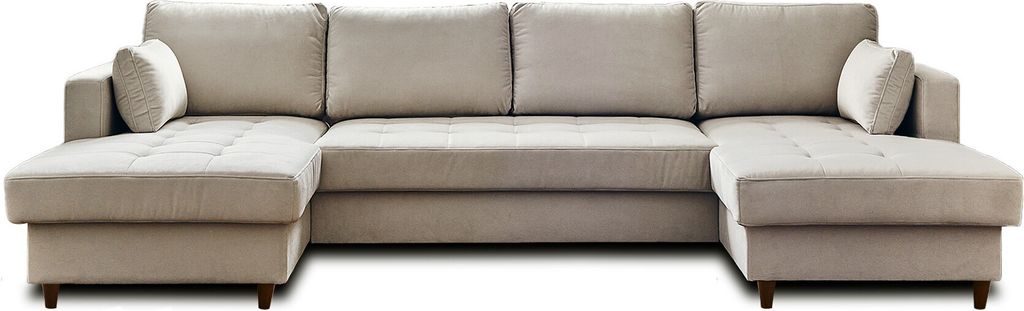 Lisa Design Anna, Wohnlandschaft U-Form, 7-Sitzer, mit Schlaffunktion und Bettkasten, aus Samt , Beige