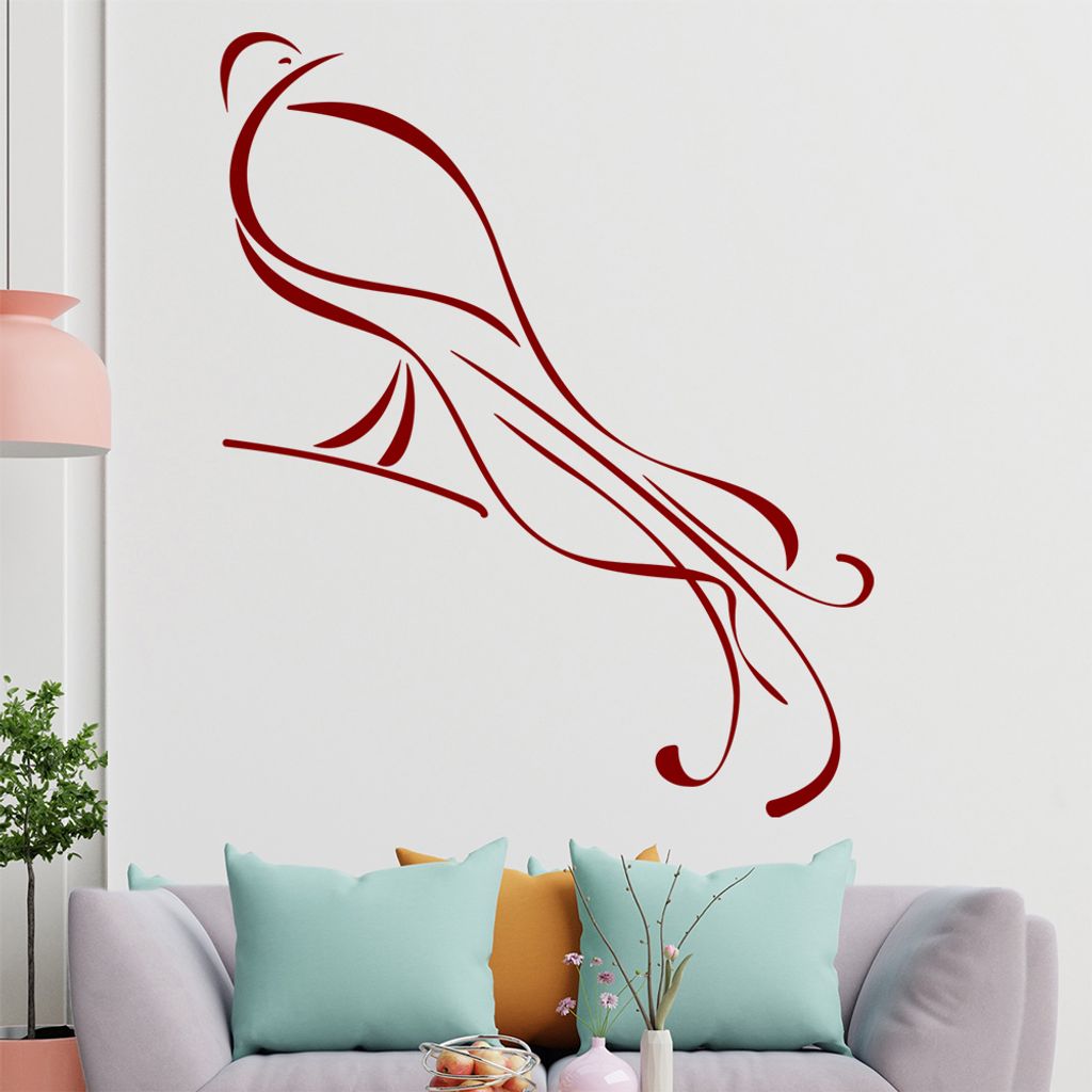 Pfau Linien Wandtattoo in 6 Größen - Wandaufkleber Wall Sticker - Dekoration, Küche, Wohnzimmer, Schlafzimmer, Badezimmer