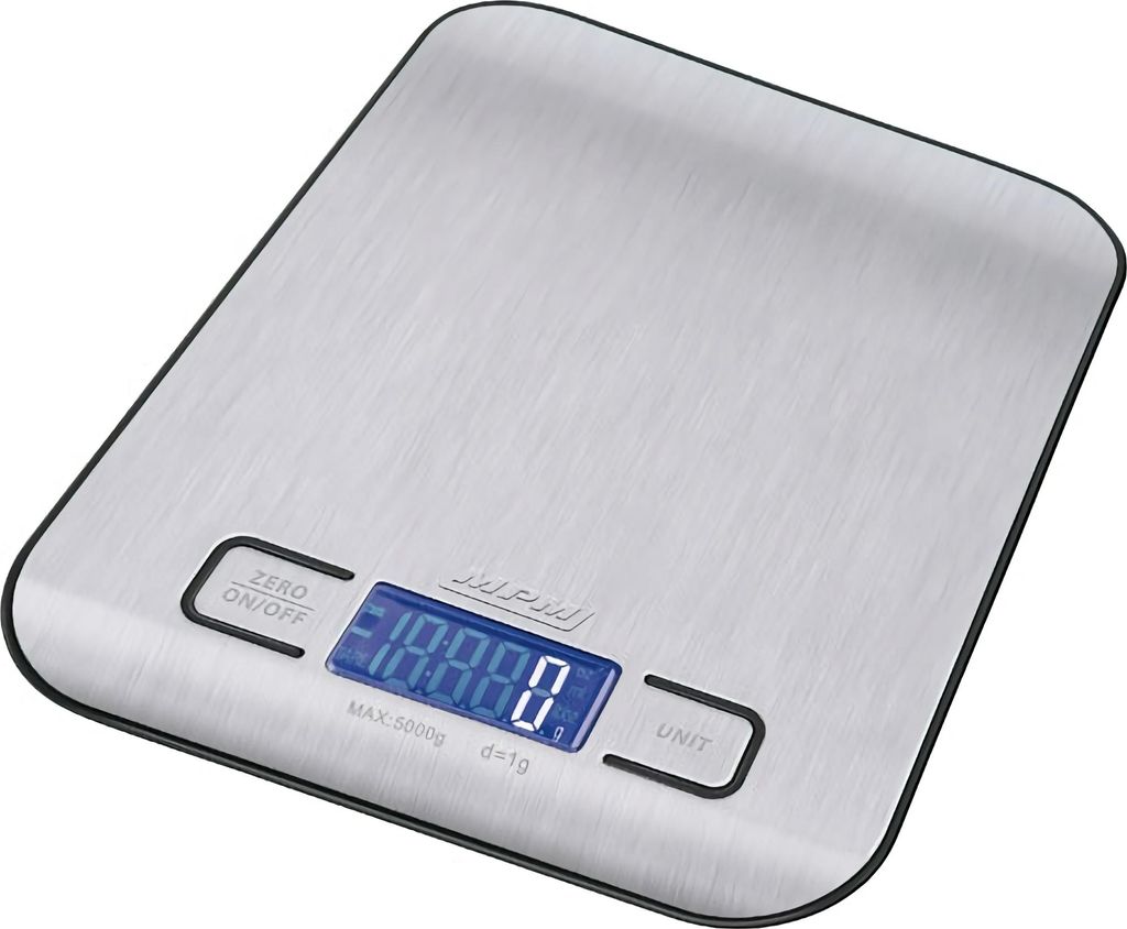 MPM MWK-02M Digitale Küchenwaage, Edelstahl, LCD-Anzeige, Präzision 1g, bis zu 5 kg Silber