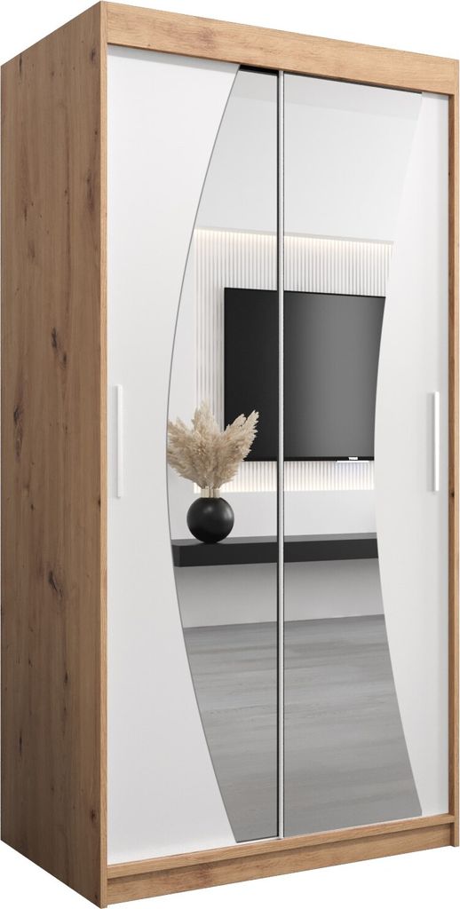 Kleiderschrank, Schiebetürenschrank Schlafzimmer, Schrank mit Spiegel WAVE 100 cm