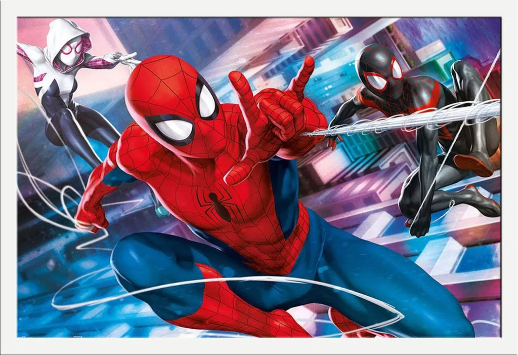 Déco murale chambre Spider-Man Peter Miles Gwen poster cadre blanc