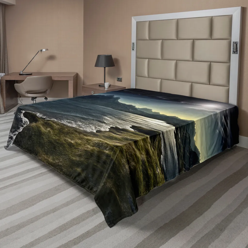 Drap de lit décoratif doux motif paysage fantastique vert 244x205 cm
