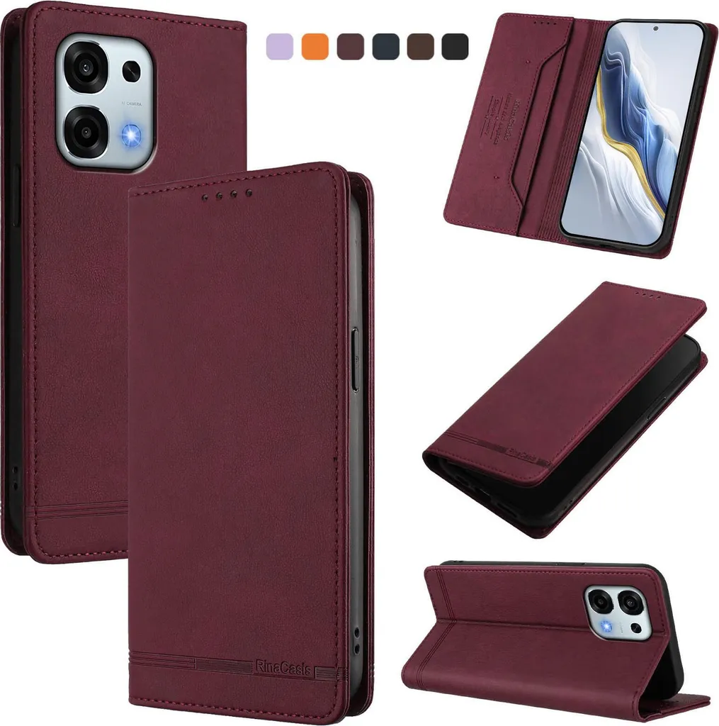 Custodia Rosso Oppo A6 Pro | Cover Chic in Ecopelle con Slot Carte - 2