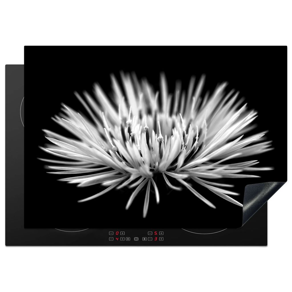 KitchenYeah Herdabdeckplatte Blume - Frühling - Schwarz und weiß , 75x52cm, Küche Deko, Glaskeramikkochfeld Herdabdeckung, Abdeckplatte fùr K...