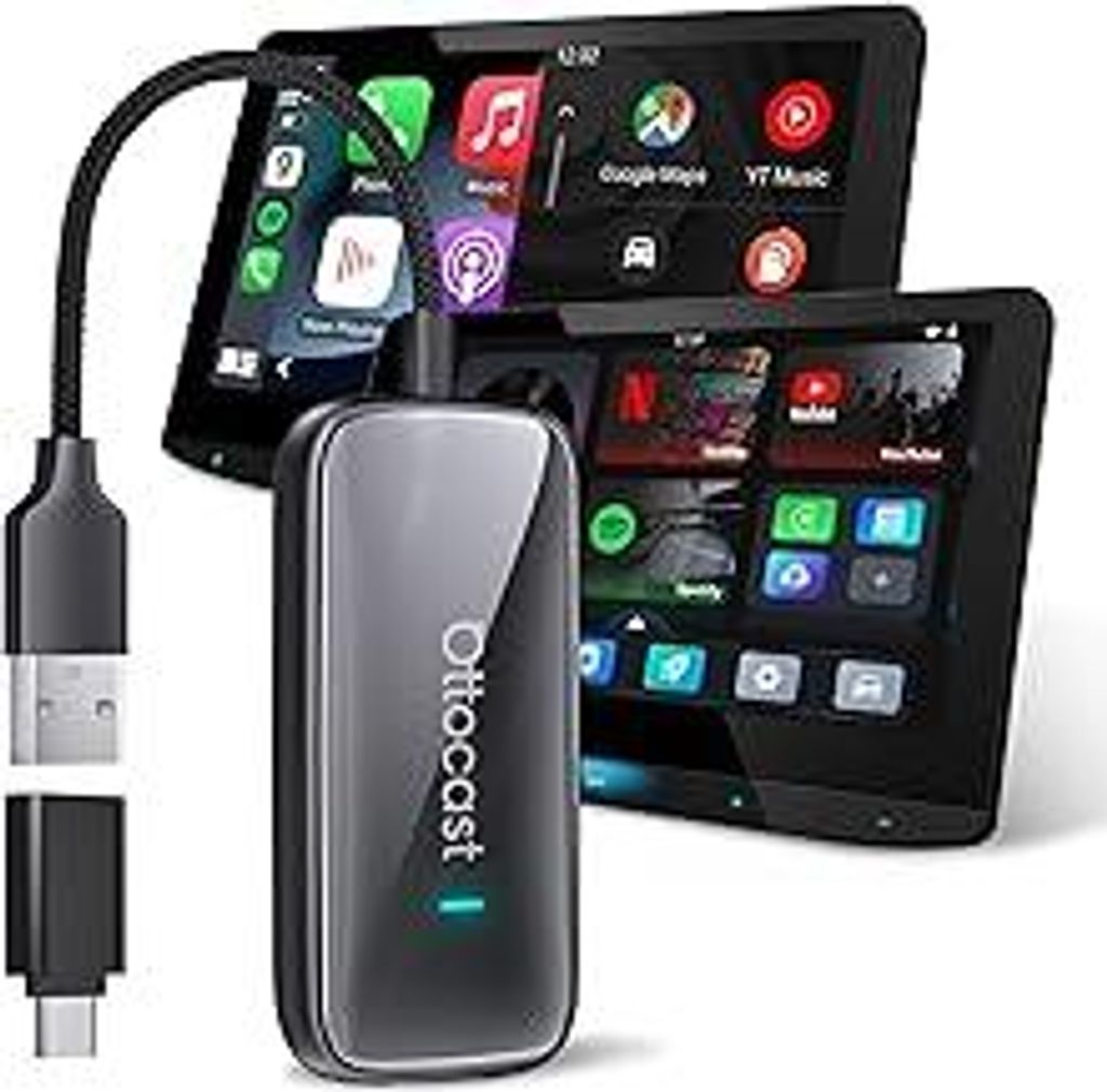 OTTOCAST 2026 Neu Kabelloser CarPlay & Android Auto Adapter, Play2video Ultra Plug & Play 5G Chip, WiFi6 mit YouTube/Netflix/Prime Video CarPlay AI...